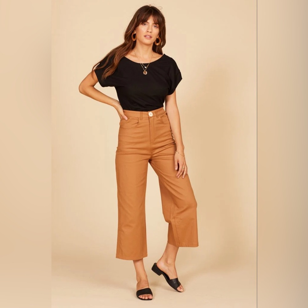 Whimsy + Row Flora Wide Leg Pant in Mushrooms Tan